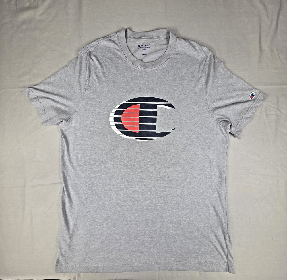 Champion Men’s Graphic T-Shirt Gray Heather Size XL Big Logo Cotton Blend